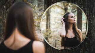 girl, mirror, forest